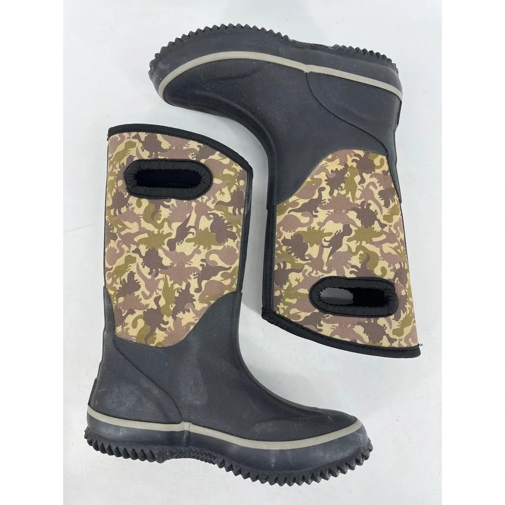 Lone Cone Mud Boots Kids 13 Black Dinosaur Camo Excellent Neoprene Waterproof